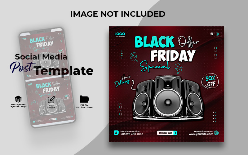Black Friday Offer Special Sale Banner Template | Speaker Discount Promo Design Social Media