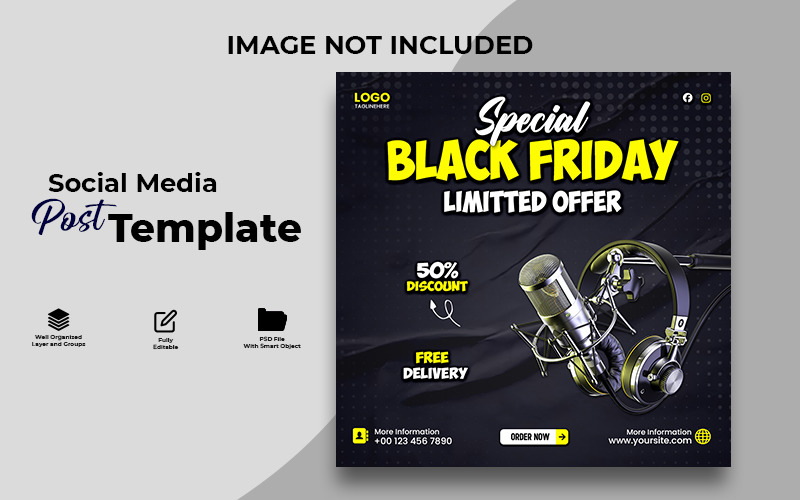 Black Friday Podcast & Audio Equipment Sale Social Media Post | PSD Templat