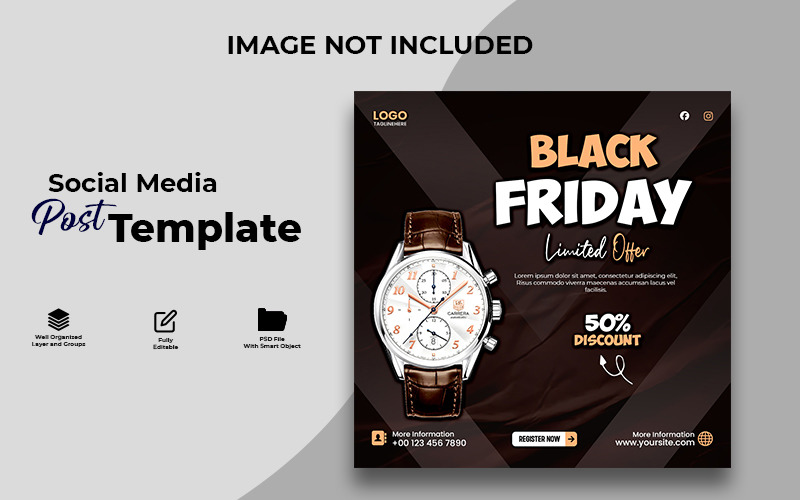 Black Friday Watch Sale Banner PSD Template Social Media