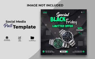 Black Friday Watch Sale Social Media Post Template | Editable PSD Design