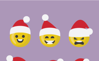 Festive Christmas Santa Hat Emoticons Set with Glossy Yellow Smiley Faces