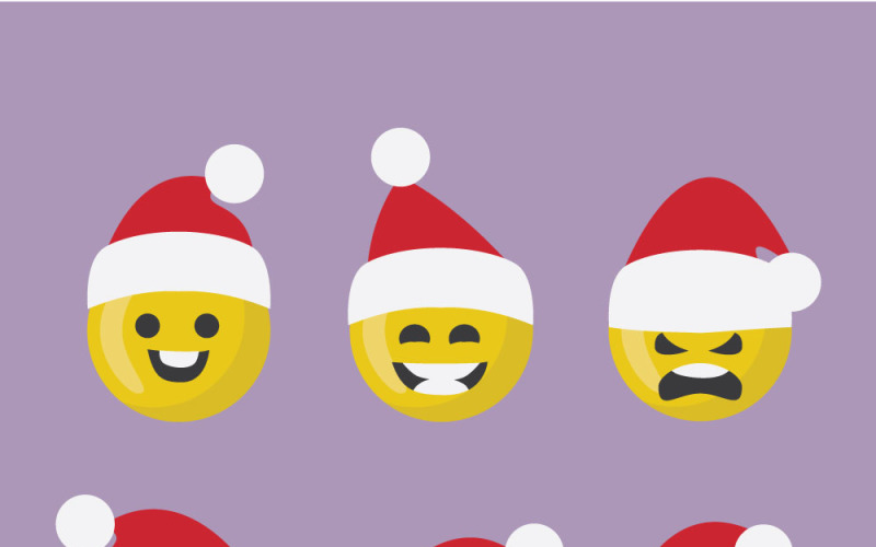 Festive Christmas Santa Hat Emoticons Set with Glossy Yellow Smiley Faces Icon Set