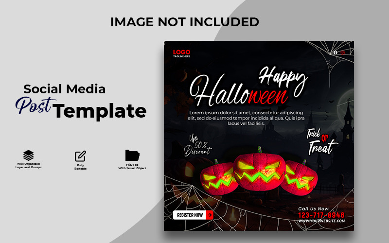 Happy Halloween Dark Night Pumpkin Social Media Post