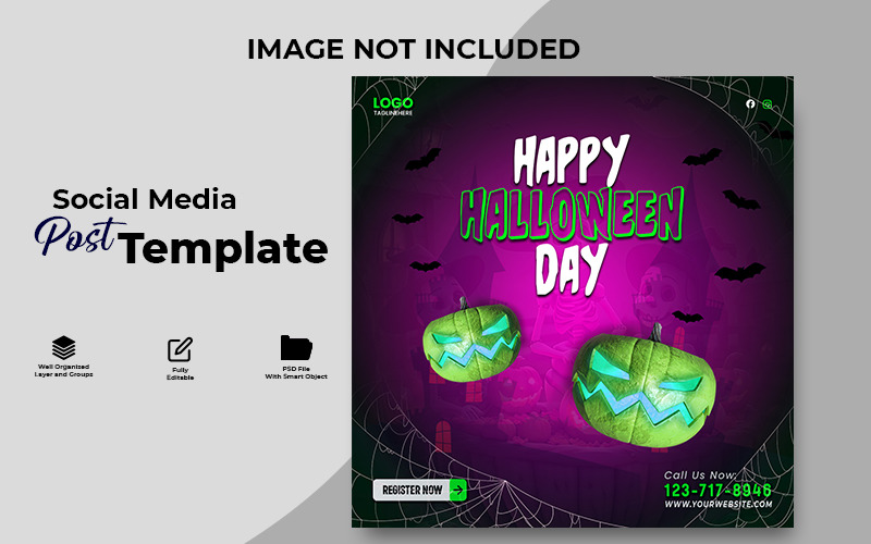Happy Halloween Day Poster Template | Editable PSD Printable Design Social Media
