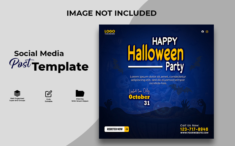 Happy Halloween Party Poster Template | Editable PSD Printable Design Social Media