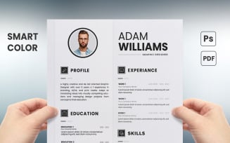 Minimal Clean Creative Resume Template PSD / Editable, Print Ready, Smart Color Controls