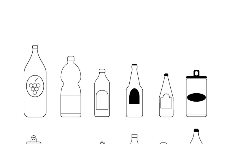 Outline Cold Beverage Icons Set: Soda, Juice & Drink Vector Graphics Icon Set