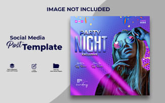 Party Night Exclusive Flyer | Neon DJ Event Poster | Club Party Template