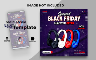 Special Black Friday Headphones Sale Banner PSD Template