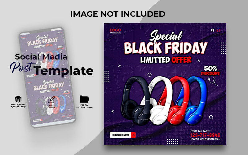 Special Black Friday Headphones Sale Banner PSD Template Social Media
