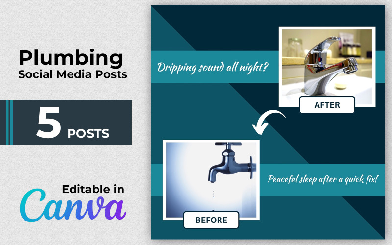 Canva Plumbing Post Pack - Befire and After Social Media Posts - Canva Editable - Instagram Posts