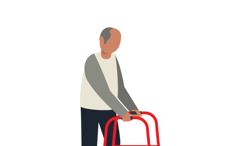 Elderly Man with Rollator Walker Flat Vector Illustration Vector Graphic
