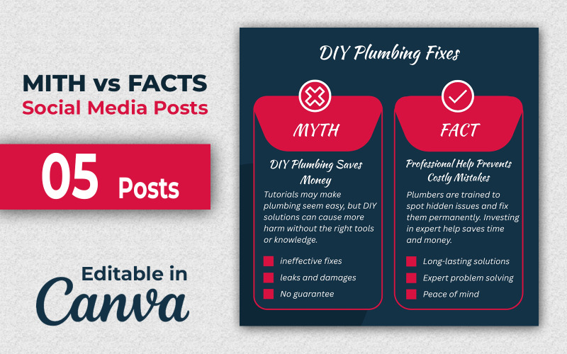 Fact Check Canva Pack - Myth vs Fact Social Media Post - Instagram Posts - Editable in Canva