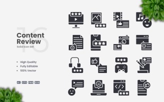 16 Content Review Solid Icons Set