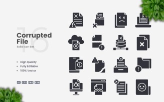 16 Corrupted File Solid Icons Set