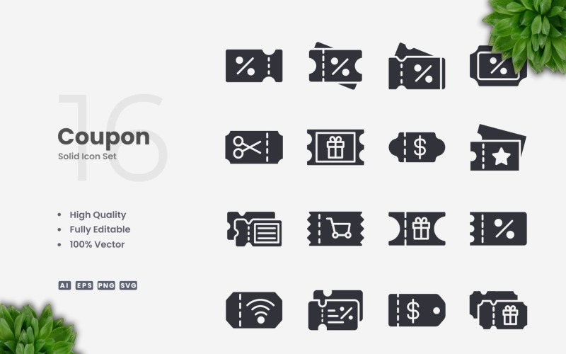 16 Coupon Solid Icons Set Icon Set