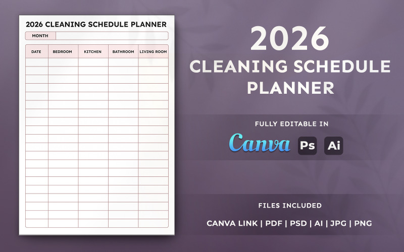 2026 Cleaning Schedule Planner Template – Printable Organizer, Minimal Canva Template