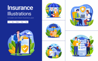 Modern Insurance Illustration Art Set