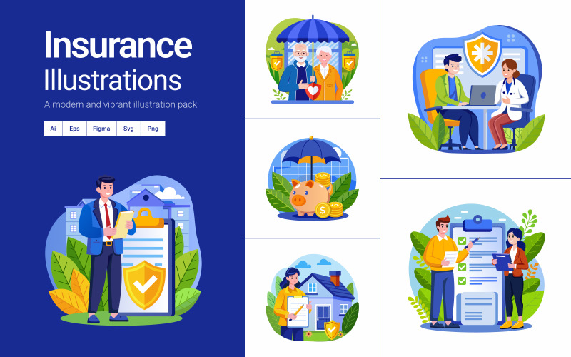 Modern Insurance Illustration Art Set