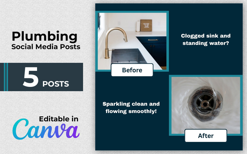 Plumber Before After - Befire and After Social Media Posts - Canva Editable - Instagram Posts
