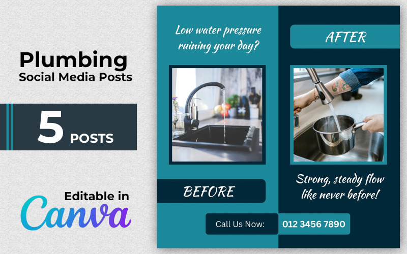 Plumbing Posts - Befire and After Social Media Posts - Canva Editable - Instagram Posts