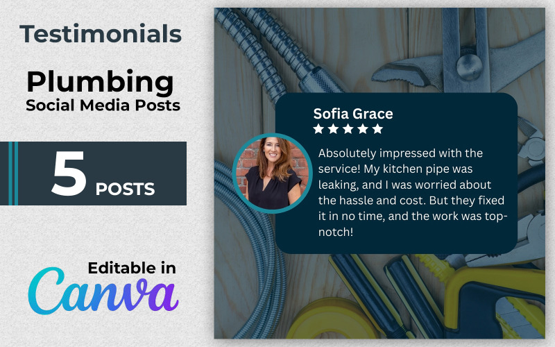 Testimonial Canva Post Pack - 5 Testimonial Feedbak and Review Canva Posts Social Media