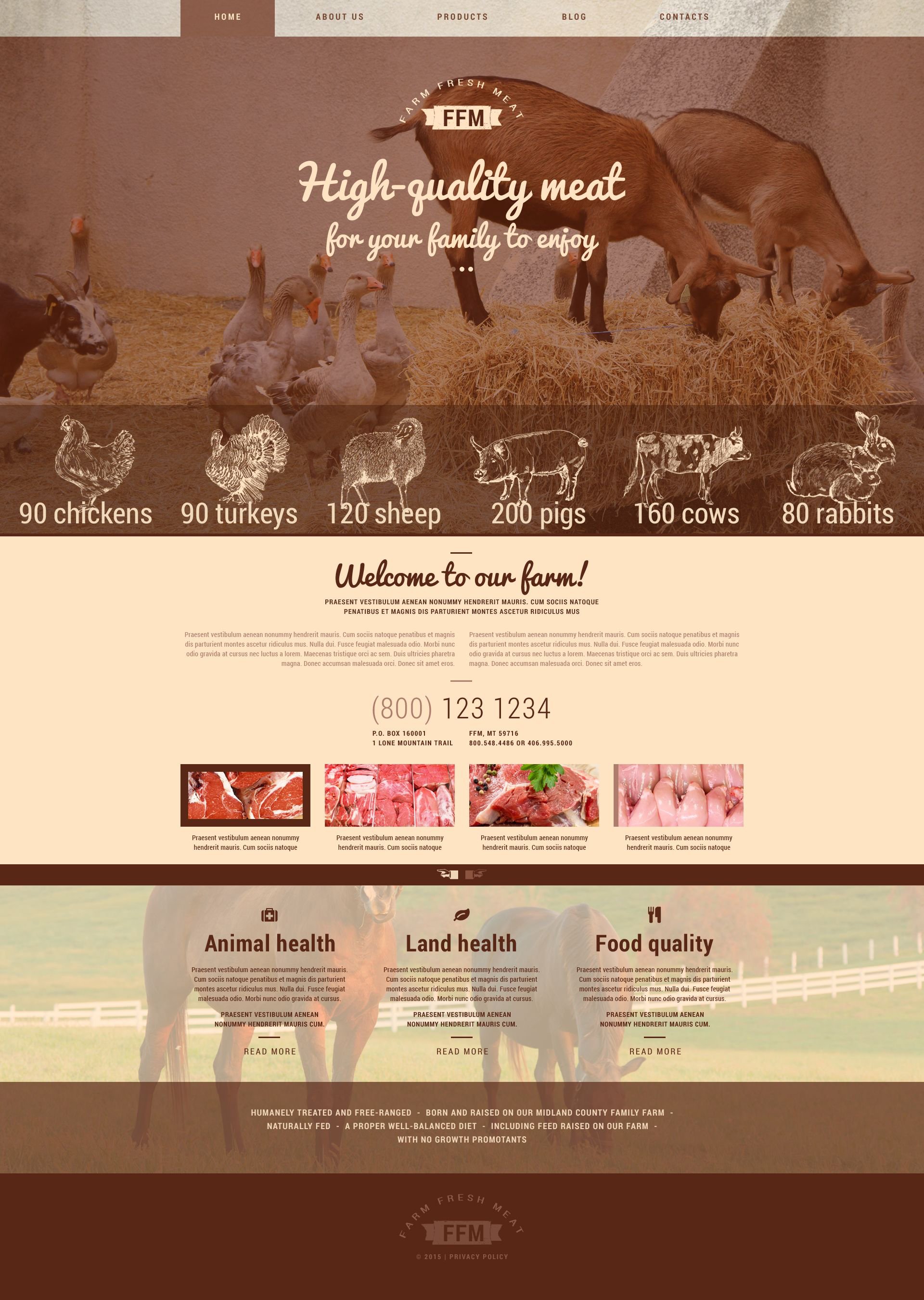 "Farm Fresh Meats" - адаптивний WordPress шаблон №54939