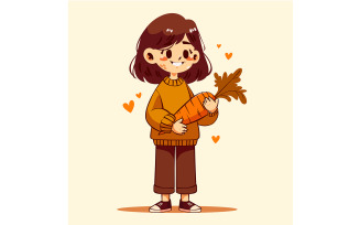 Cartoon Girl Holding Carrot