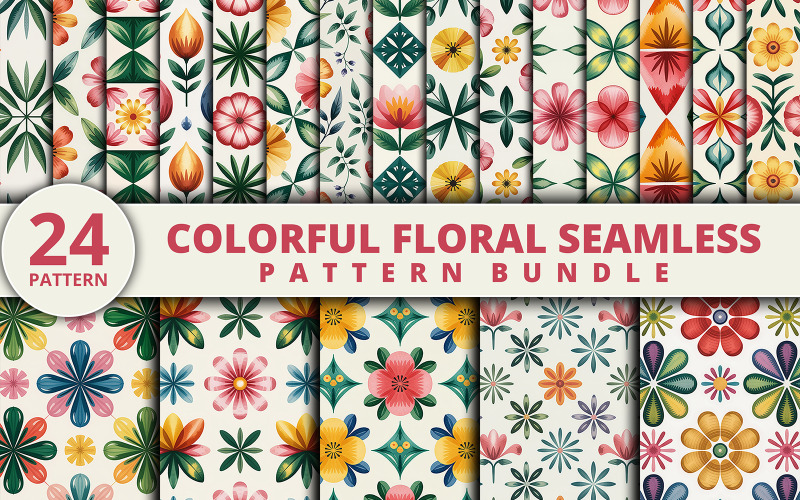 Colorful Floral Seamless Pattern Bundle Background