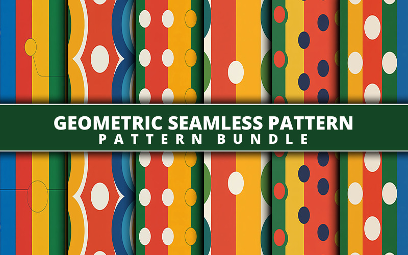 Colorful Geometric Seamless Patterns Bundle | Retro Abstract Stripes & Dots Backgrounds