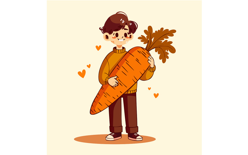 Happy Boy Holding Big Carrot Illustration