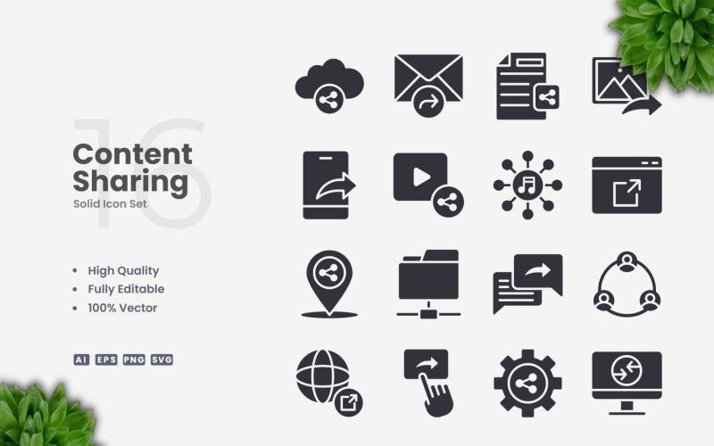 16 Content Sharing Solid Icons Set Icon Set