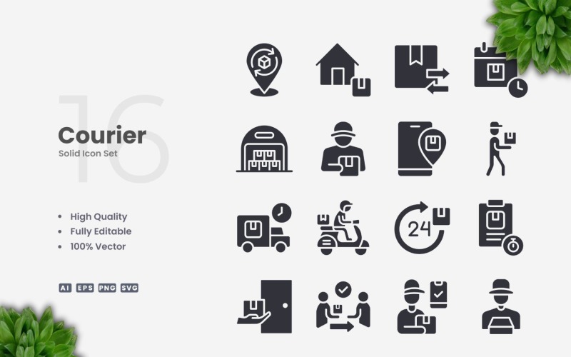 16 Courier Solid Icons Set Icon Set