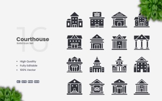 16 Courthouse Solid Icons Set