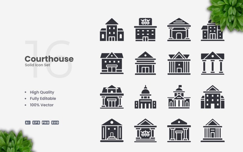 16 Courthouse Solid Icons Set Icon Set