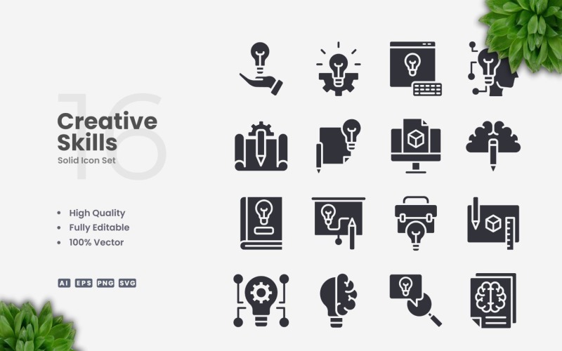 16 Creative Skills Solid Icons Set Icon Set
