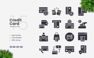 16 Credit Card Solid Icons Set