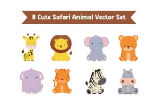 8 Cute Safari Animal Vector Set