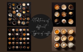 Assortment of coffee cups with coffee beans