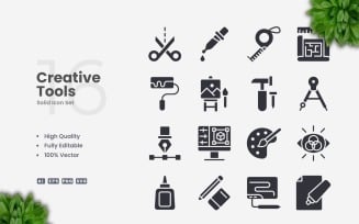 16 Creative Tools Solid Icons Set
