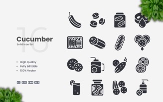 16 Cucumber Solid Icons Set