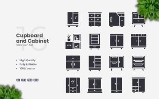 16 Cupboard and Cabinet Solid Icons Set