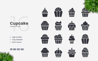 16 Cupcake Solid Icons Set