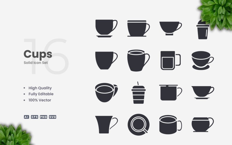 16 Cups Solid Icons Set Collection Icon Set