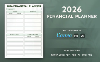 2026 Financial Planner Template – Printable Planner, Organizer, Editable Canva Template