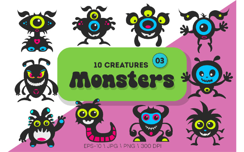 Whimsical Monsters Pack 03. Tshirt, PNG. Illustration