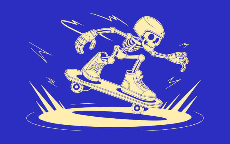 Vintage Skeleton Skateboard Artwork for Apparel and Print-on-Demand Use T-shirt