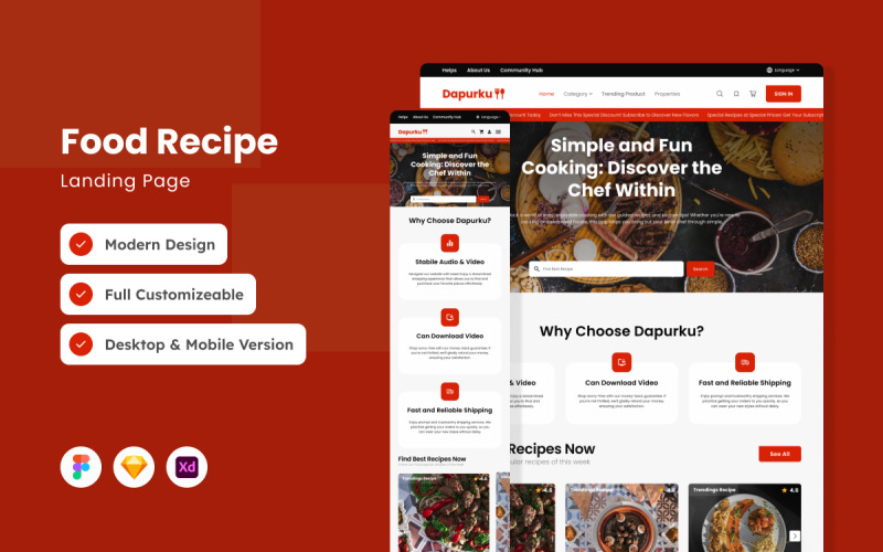 Dapurku - Foods Recipe Landing Page UI Element