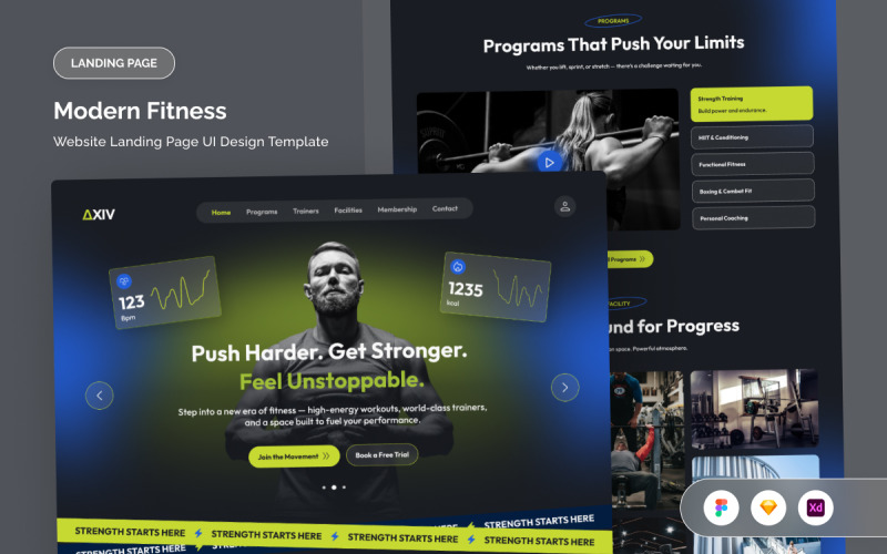 Energetic Fitness Landing Page UI Kit UI Element