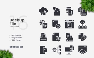16 Backup File Solid Icons Set
